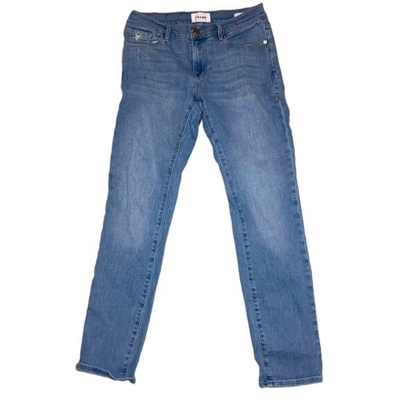 Frame - Le Garcon Mid-Rise Boyfriend Jean in Light Blue Overturn-size 25 - Picture 4 of 14